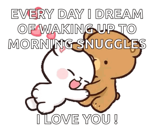 Two Teddy Bears Are Sitting Next To Each Other With The Words " Every Day I Dream Of Waking Up To Morning Snuggles " GIF