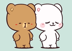 Two Teddy Bears Are Standing Next To Each Other And One Is Kissing The Other On The Forehead . GIF