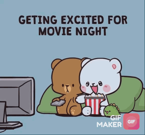 Two Teddy Bears Getting Excited For Movie Night GIF