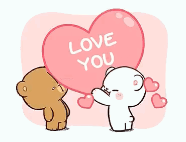 Two Teddy Bears Holding Heart-Shaped Balloon Saying Love You GIF