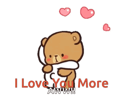Two Teddy Bears Hugging Each Other With The Words I Love You More Aww GIF
