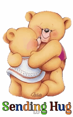 Two Teddy Bears Hugging Each Other With The Words Sending Hug Written Below Them GIF