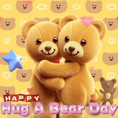 Two Teddy Bears Hugging For Hug A Bear Day GIF