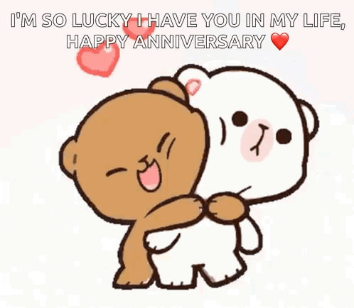Two Teddy Bears Hugging I'm So Lucky GIF