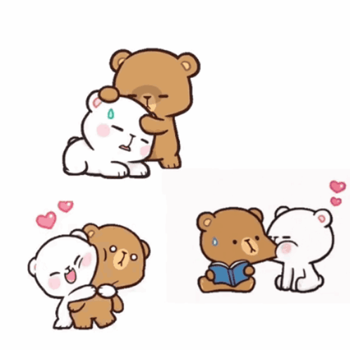 Two Teddy Bears Hugging One Reading