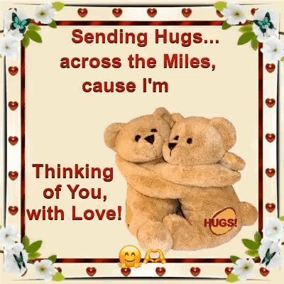 Two Teddy Bears Hugging Sending Hugs Across the Miles