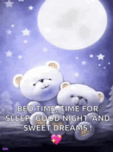 Two Teddy Bears Hugging Under Full Moon