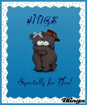 Two Teddy Bears Hugging With The Words Hugs Especially For You GIF