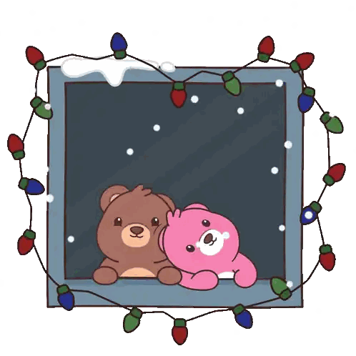 Two Teddy Bears in Christmas Lights