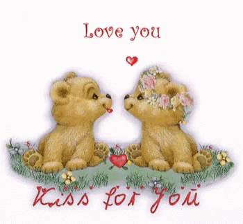 Two Teddy Bears Kissing Saying Love You Kiss For You GIF