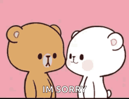 Two Teddy Bears On Pink Background Saying I'm Sorry GIF