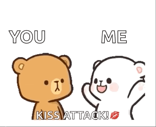 Two Teddy Bears Saying You Me Kiss Attack
