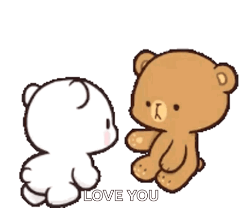 Two Teddy Bears Sitting And Talking GIF