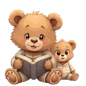 Two Teddy Bears Sitting One Reading