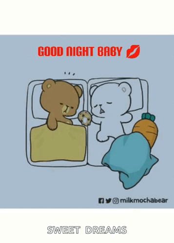 Two Teddy Bears Sleeping Good Night Baby Sweet Dreams