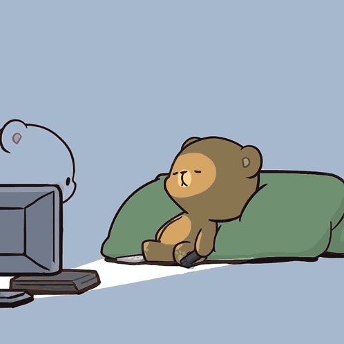 Two Teddy Bears Watching TV