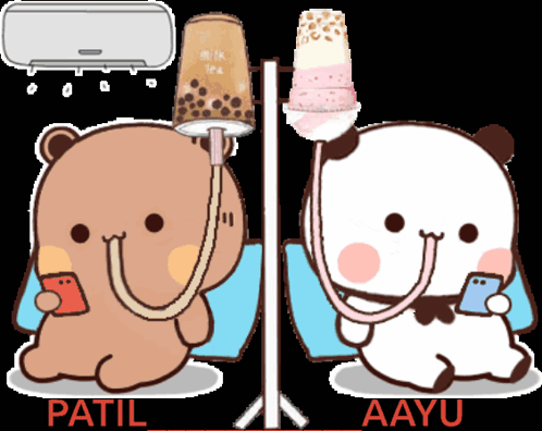 Two Teddy Bears With Patil And Aayu On Bottom GIF