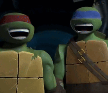 Two Teenage Mutant Ninja Turtles Standing Together GIF