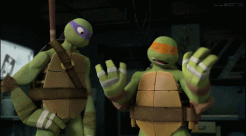 Two Teenage Mutant Ninja Turtles Waving Arms