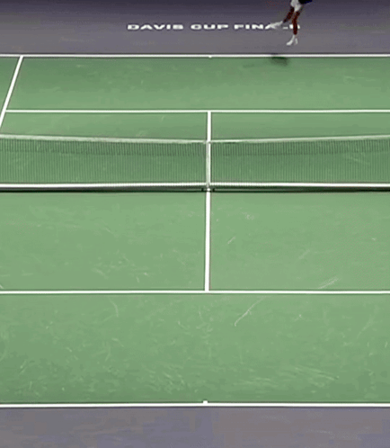 Two Tennis Players Playing on Court with Davis Cup Sign