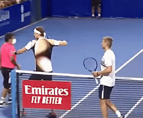 Two Tennis Players Shaking Hands Tennis Court Emirates Fly Better Sign