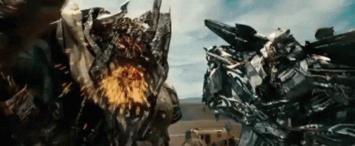 Two Transformers Fighting in Movie Scene