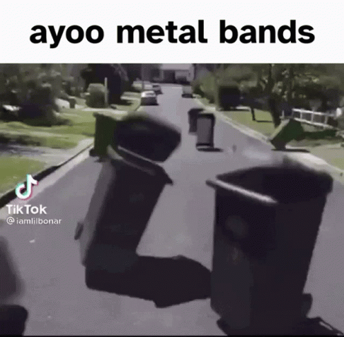 Two Trash Cans Walking With Ayoo Metal Bands
