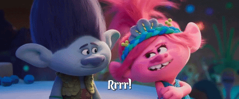 Two Trolls From The Movie Trolls Are Standing Next To Each Other GIF