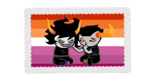 Two Trolls Sitting Next to Lesbian Flag
