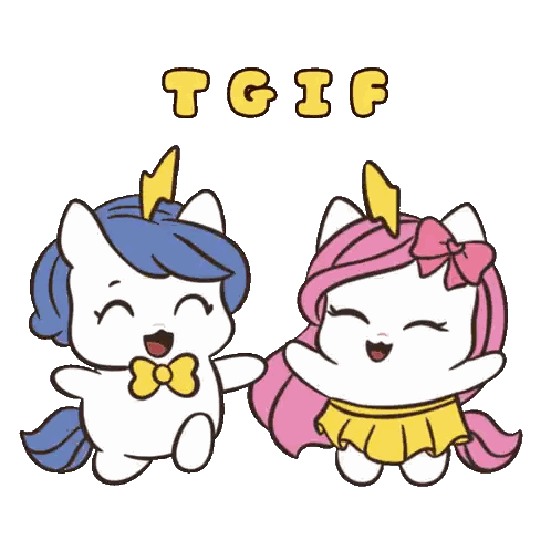 two unicorns are standing next to each other with the words tgif written above them