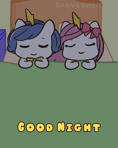 Two Unicorns Laying on Bed Good Night