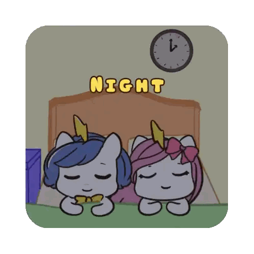 Two Unicorns Sleeping Under Night Clock
