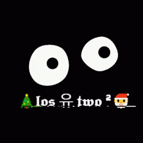 Two White Circles and Christmas Tree on Black