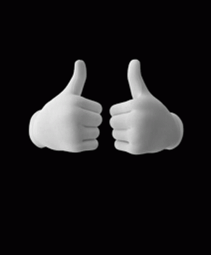 two white hands are giving a thumbs up on a black background .