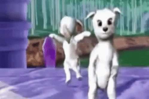 Two White Teddy Bears Are Standing Next To Each Other In A Video Game . GIF