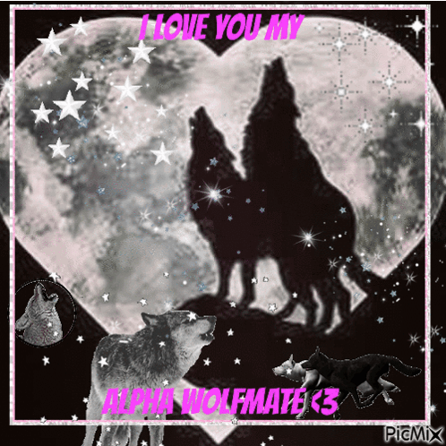 Two Wolves Howling at Moon I Love You