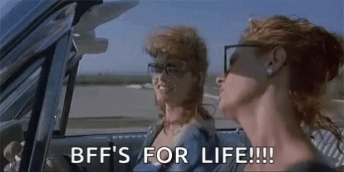Two Women Are Driving A Car And One Of Them Is Saying Bff 'S For Life . GIF