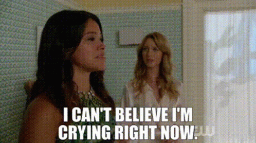 Two Women Are Standing Next To Each Other And One Of Them Is Saying I Can 'T Believe I 'M Crying Right Now GIF