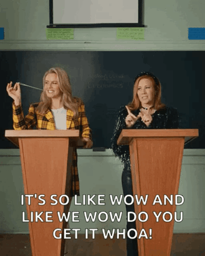 Two Women at Podiums Saying Wow