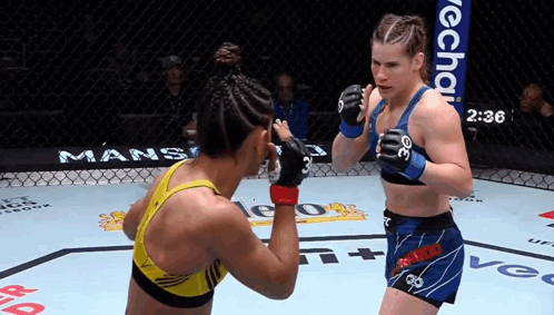 Two Women Fighting in Boxing Ring with Reebok Sign