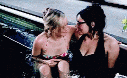 Two Women In Bikinis Kissing In Bathtub GIF