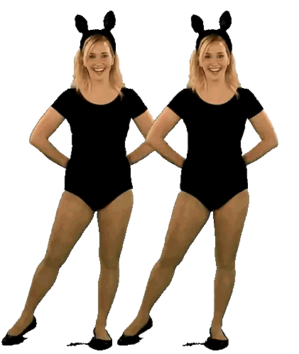 Two Women in Black Leotards with Bunny Ears