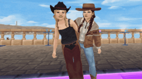 Two Women in Cowboy Hats Standing in Video Game