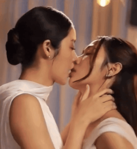 Two Women Kissing On Neck GIF
