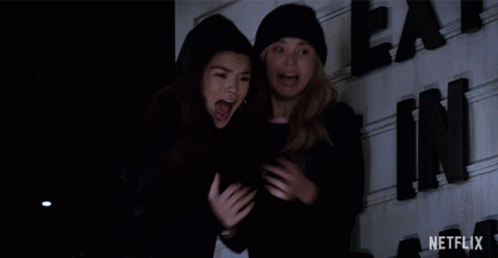 Two Women Laughing In Front Of Netflix Sign GIF
