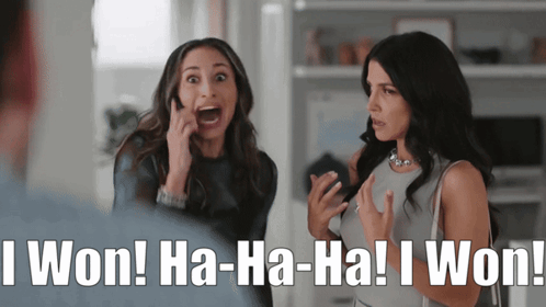 Two Women Laughing With The Words I Won Ha-Ha-Ha Written Below Them GIF