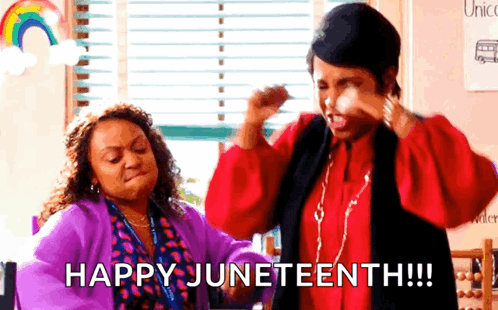 Two Women Saying Happy Juneteenth GIF