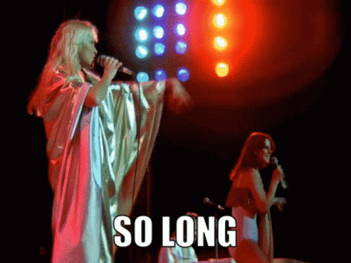 Two Women Singing On A Stage With The Words So Long Written Below Them GIF