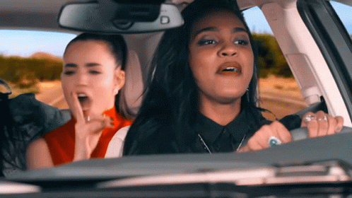 Two Women Sitting in Car With Letter D