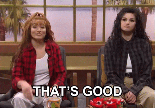 Two Women Sitting Next To Each Other Saying That's Good GIF